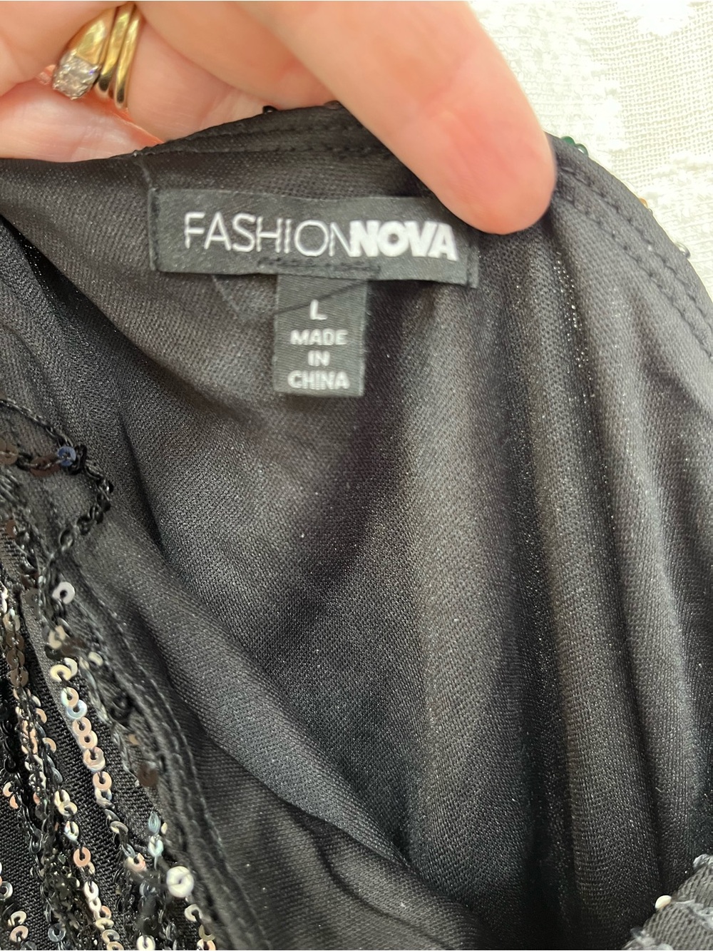 Fashion Nova Black Sequin One-Shoulder Mini Dress with Fringe - Picture 3 of 4